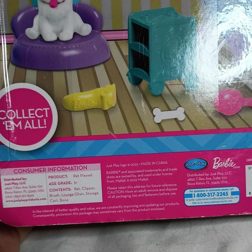 Barbie Pets Spa Day Playset 6 Piece Flocked White Puppy Dog Lounge Chair 63756